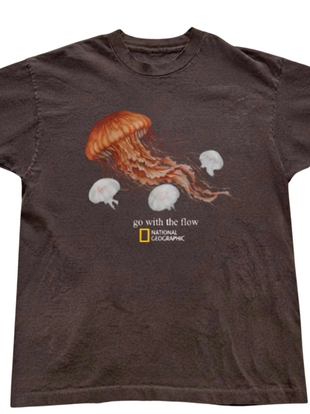 Brown Tee with Orange Jellyfish Graphic